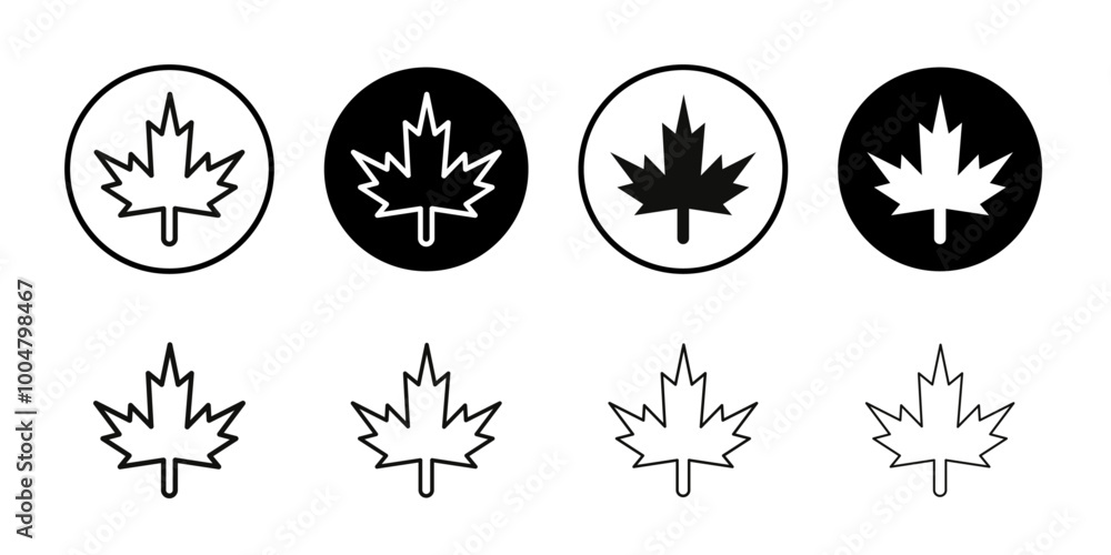 Obraz premium Autumn leaf canadian icon Collection of flat thin outline vector