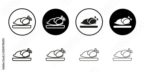 Baked turkey icon Collection of flat thin outline vector