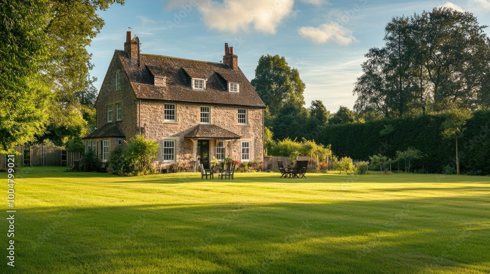 A peaceful countryside house as a holiday destination, no people, with room for text A peaceful countryside house as a holiday destination, no people, with room for text