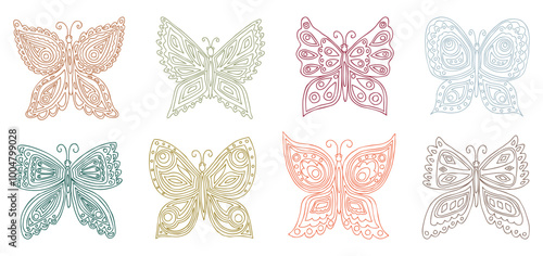 Butterflies decorative abstract various, contour drawings, vector illustration isolated on white photo