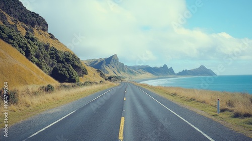 A scenic road leading to a holiday destination, no people, with ample copy space available