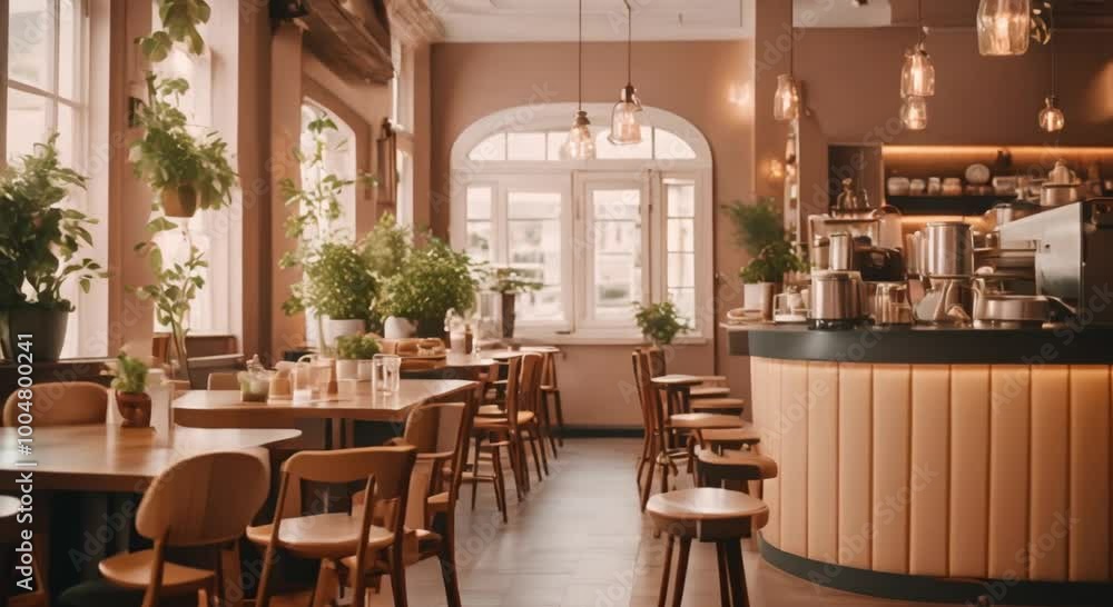 Interior of a nice cozy cafe in marshmallow color 4k animation Interior of a nice cozy cafe in marshmallow color 4k animation