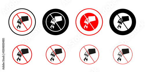 Do not extinguish with water sign Collection of flat thin outline vector