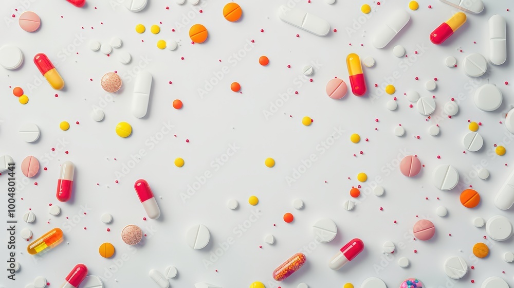 Colorful medicine tablets antibiotic pills on soft white background Colorful medicine tablets antibiotic pills on soft white background
