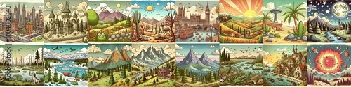 Funny cartoon landscapes. AI generated illustration