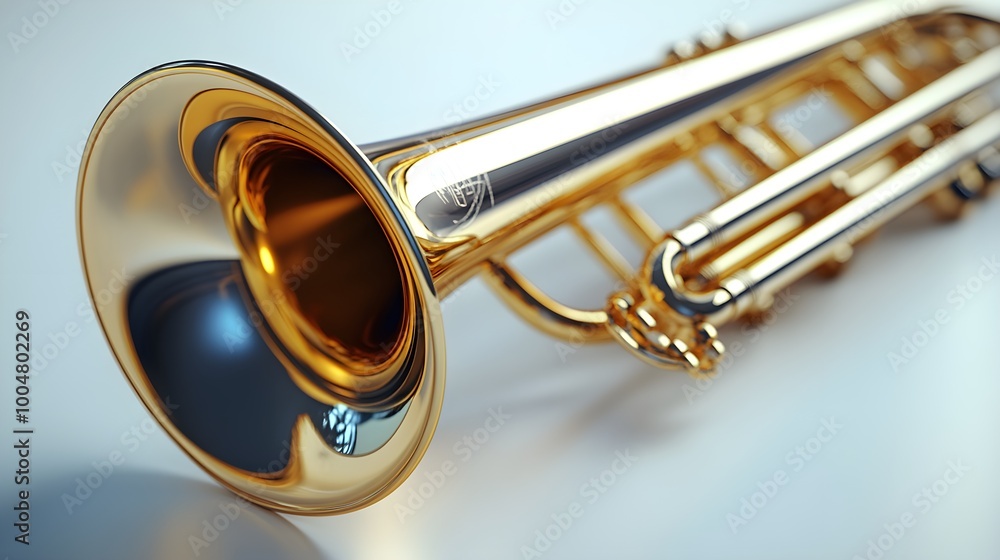 Obraz premium Golden Trumpet Brass Instrument Close Up Highlighting Unique Design photo