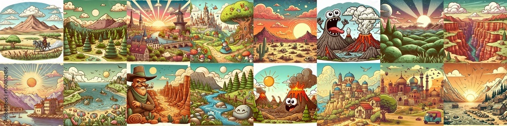 Funny cartoon landscapes. AI generated illustration Funny cartoon landscapes. AI generated illustration