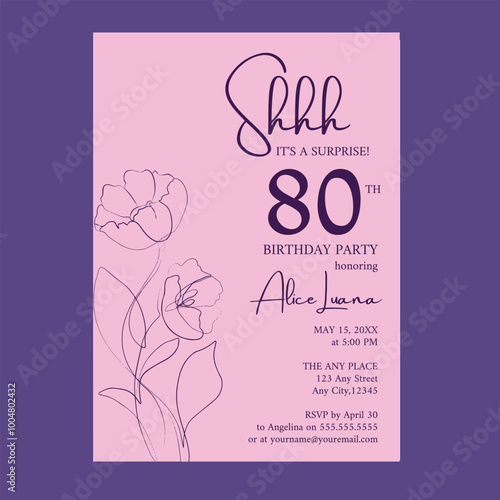 Floral Pink 80th Birthday Invitation