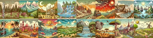 Funny cartoon landscapes. AI generated illustration