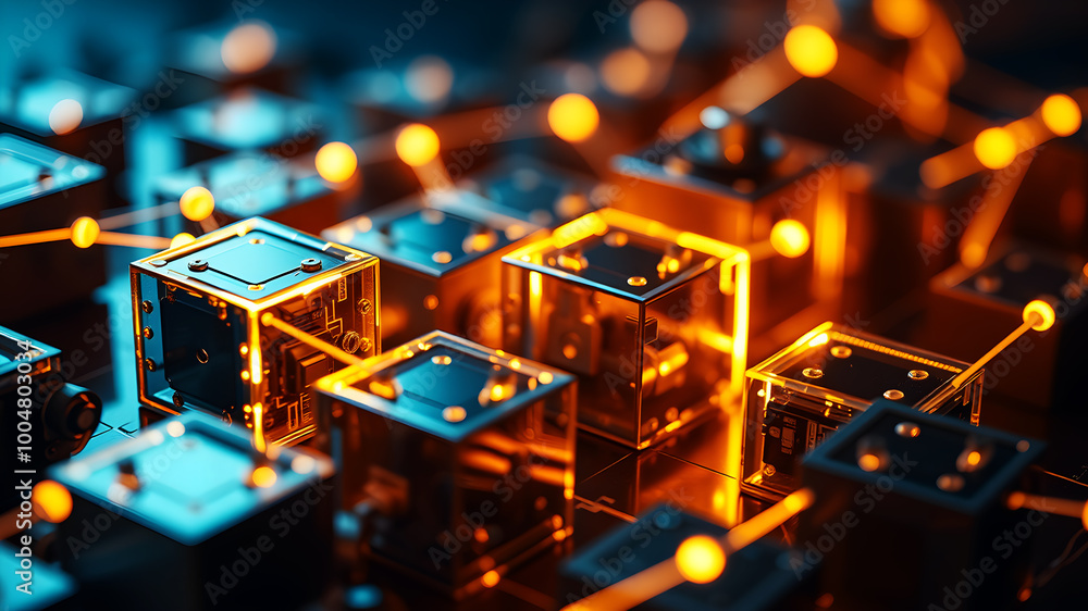 An abstract representation of interconnected blocks with glowing edges, symbolizing the blockchain technology behind cryptocurrencies An abstract representation of interconnected blocks with glowing edges, symbolizing the blockchain technology behind cryptocurrencies