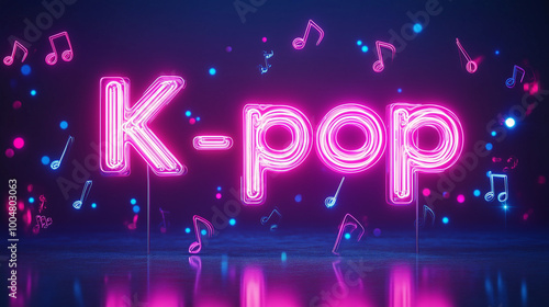 Neon K-pop sign with glowing musical notes