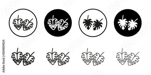 Monstera deliciosa plant leaf icon Collection of flat thin outline vector