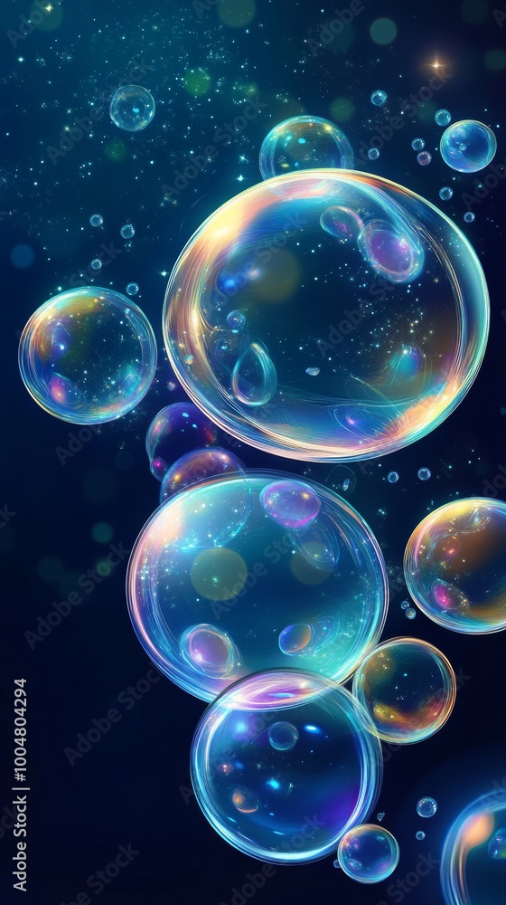 Iridescent soap bubbles floating in a night Iridescent soap bubbles floating in a night