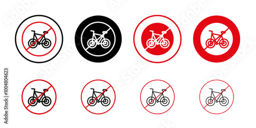 No bicycle sign Collection of flat thin outline vector