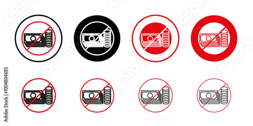 No cash sign Collection of flat thin outline vector