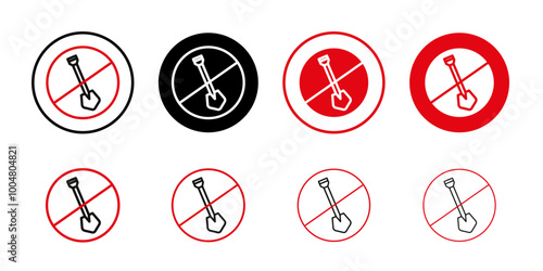 No digging sign Collection of flat thin outline vector