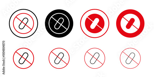 No drugs sign Collection of flat thin outline vector