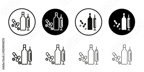 No drugs or alcohol sign Collection of flat thin outline vector
