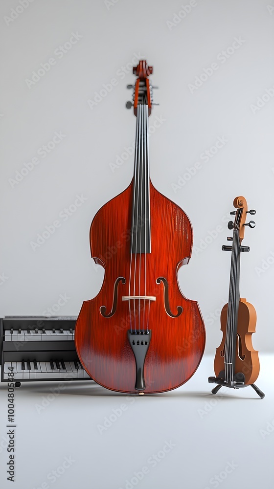 Naklejka premium Beautifully Arranged Group of Musical Instruments in Vibrant Display photo