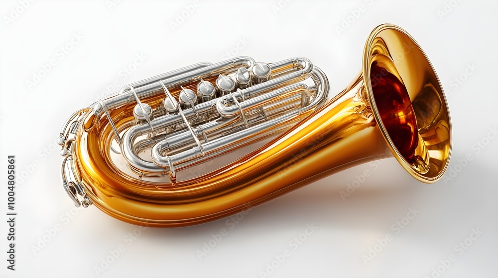 Obraz premium Brass Wessex Tuba Instrument Close Up with Intricate Metal Tubing photo
