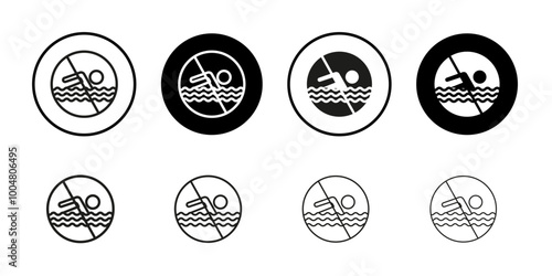 No swimming sign Collection of flat thin outline vector