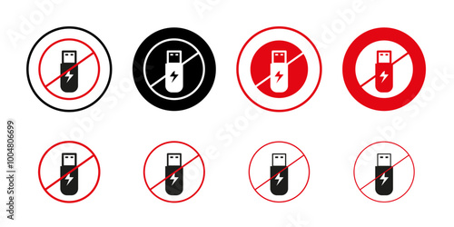 No USB flash drive sign Collection of flat thin outline vector