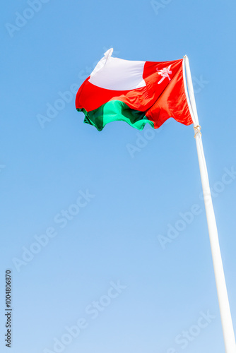 Omani flag waving in the wind, Jabrin, Bahla, sultanate Oman