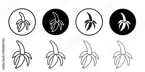 Peeled banana icon Collection of flat thin outline vector