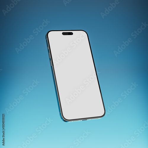 Modern phone mockup with blank empty screen on blue gradient background, 3d render