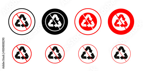 Recycle prohibition sign Collection of flat thin outline vector