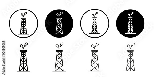 Shale gas rig icon Collection of flat thin outline vector