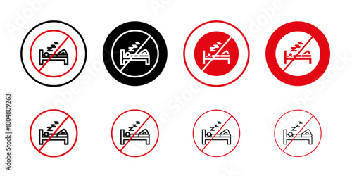 Sleepover ban sign Collection of flat thin outline vector