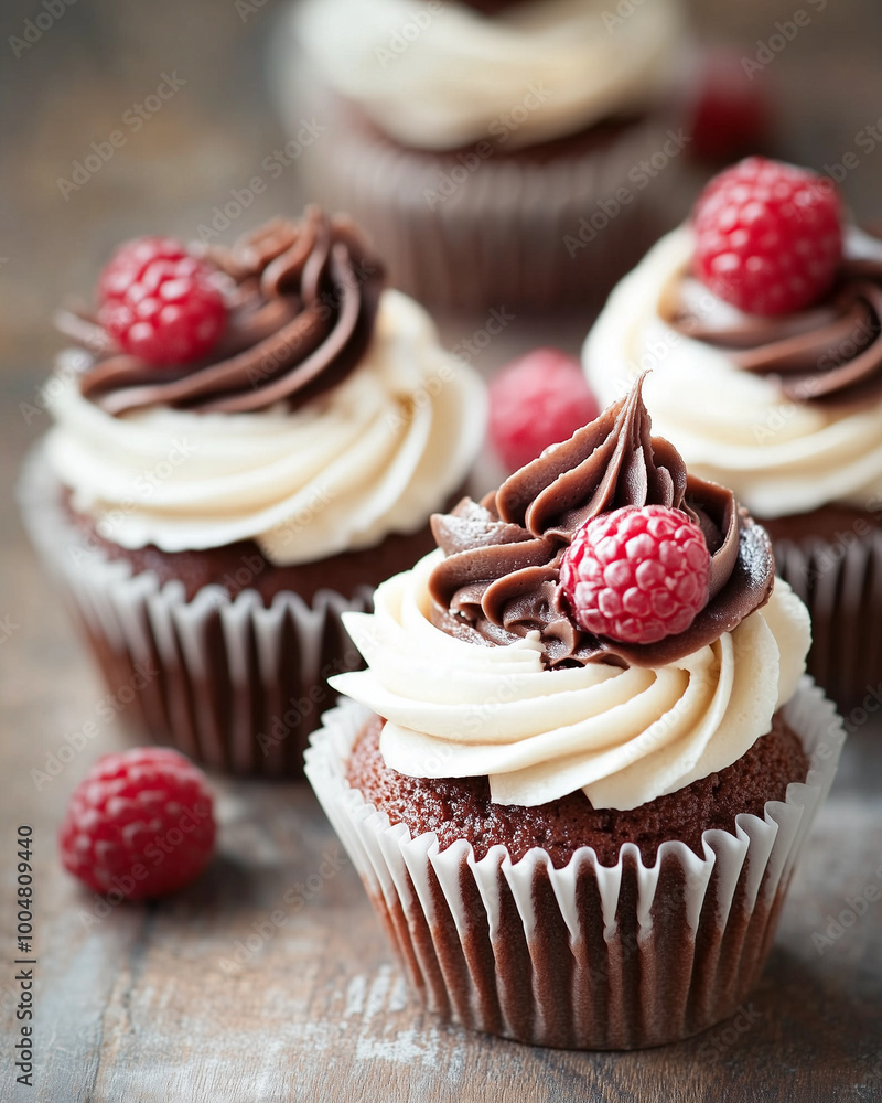 Freshly baked cupcakes arranged beautifully on a table