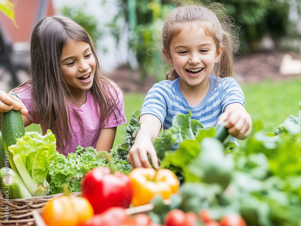 children excitedly discovering different vegetables in a community garden children excitedly discovering different vegetables in a community garden