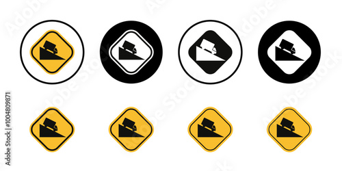 Steep slope ahead sign Collection of flat thin outline vector