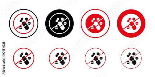 Stop using illegal drugs sign Collection of flat thin outline vector