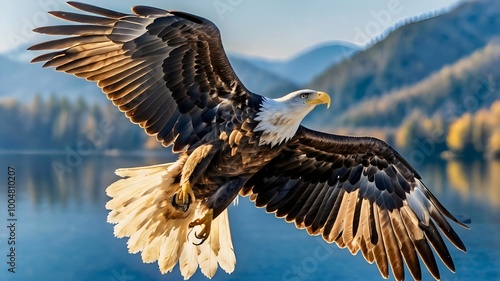 Wallpaper Mural Majestic Eagle Flying Over Serene Lake Surrounded By Mountains Torontodigital.ca