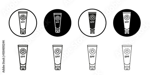 Suntan cream icon Collection of flat thin outline vector