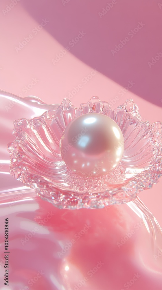 pearl in a crystal shell on a pink background, elegance and luxury concept pearl in a crystal shell on a pink background, elegance and luxury concept