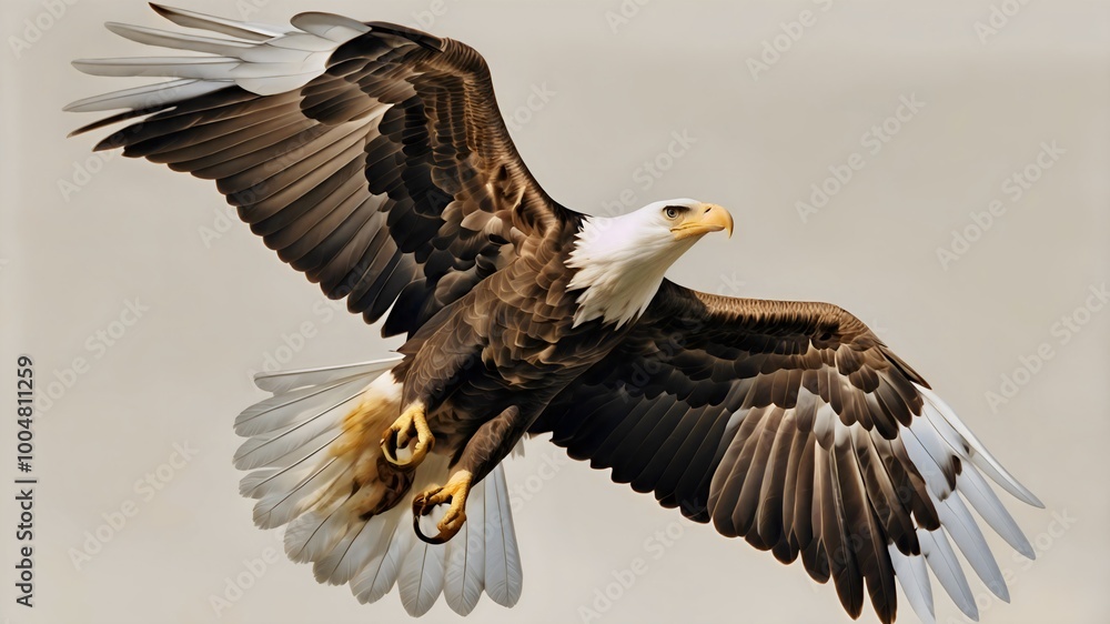 Fototapeta premium Majestic Bald Eagle Soaring Above Serene Skies Displaying Powerful Wingspan and Nature's Beauty