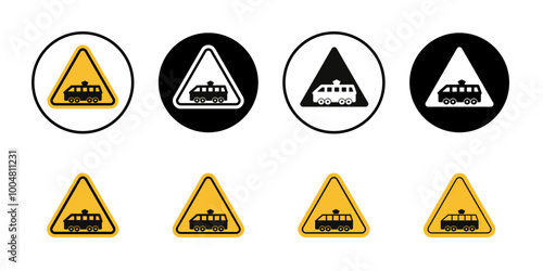 Tramway caution traffic sign Collection of flat thin outline vector