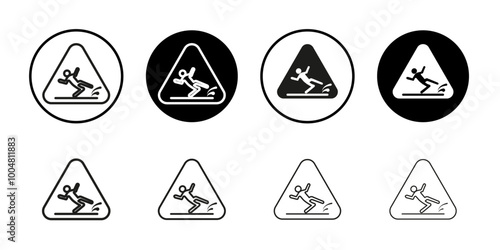 Wet Floor sign Collection of flat thin outline vector