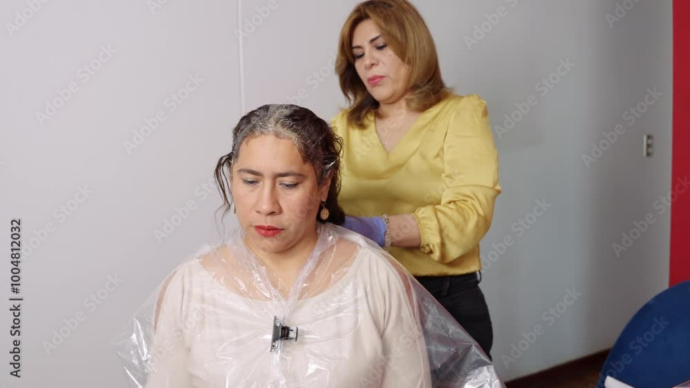 Hairdresser putting the tint to the client