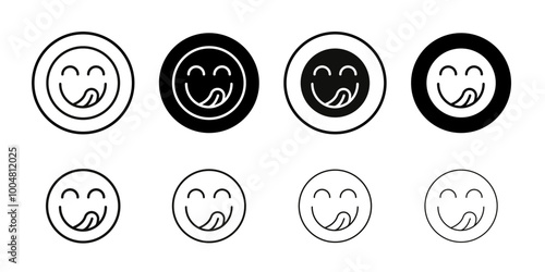 Yummy smile emoji icon Collection of flat thin outline vector