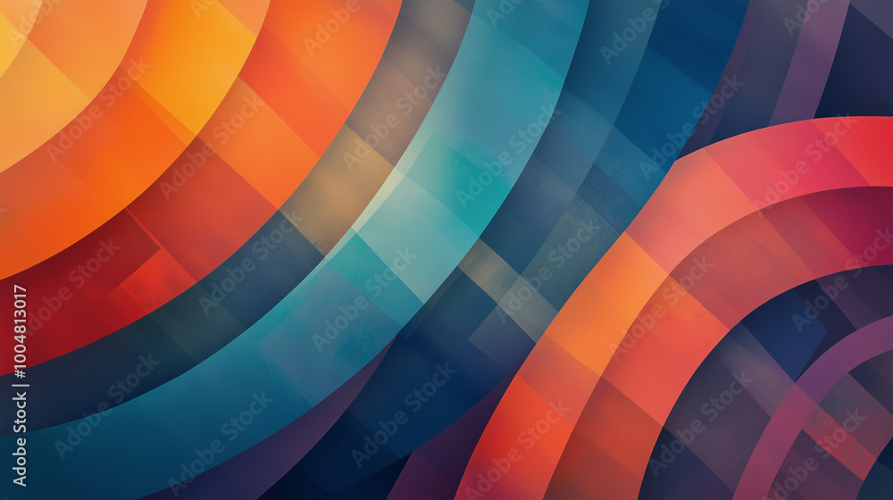 Obraz premium Abstract background with layered colorful circles in blue, red, and orange hues.