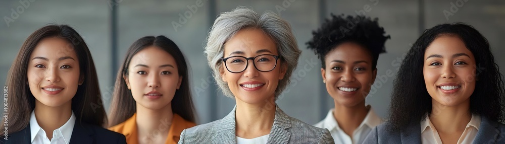 Diverse group of women in professional attire, representing empowerment and teamwork in a modern workplace setting. Diverse group of women in professional attire, representing empowerment and teamwork in a modern workplace setting.