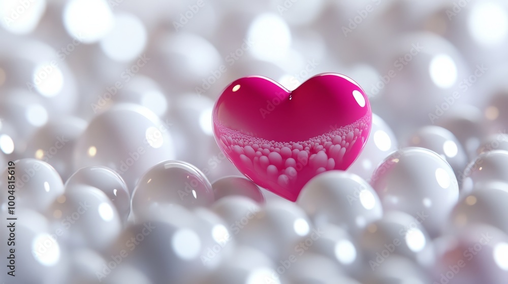 Obraz premium Pink heart on white spheres, abstract love theme