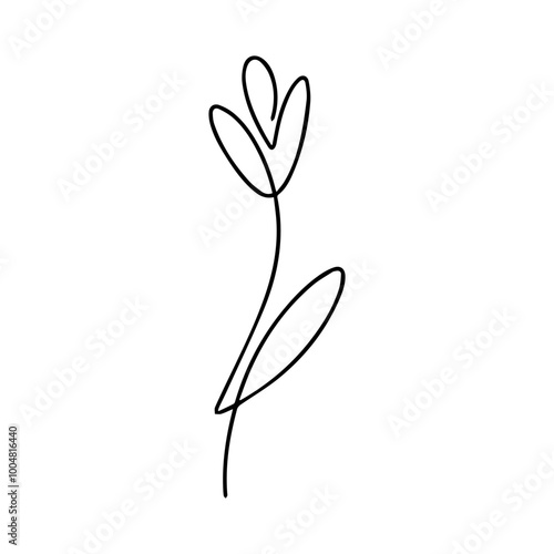 Vector illustration. Flower with one black line without lifting the hand on a white background.