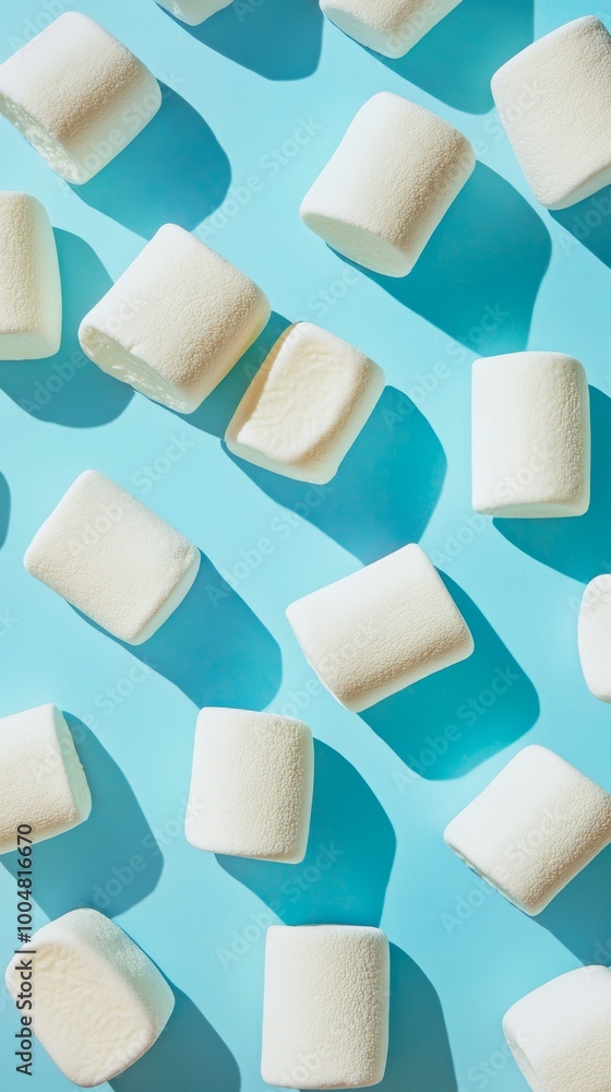 marshmallows on blue background, playful and sweet marshmallows on blue background, playful and sweet