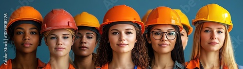 Wallpaper Mural Diverse group of women in hard hats, showcasing strong teamwork and empowerment in the construction industry. Torontodigital.ca